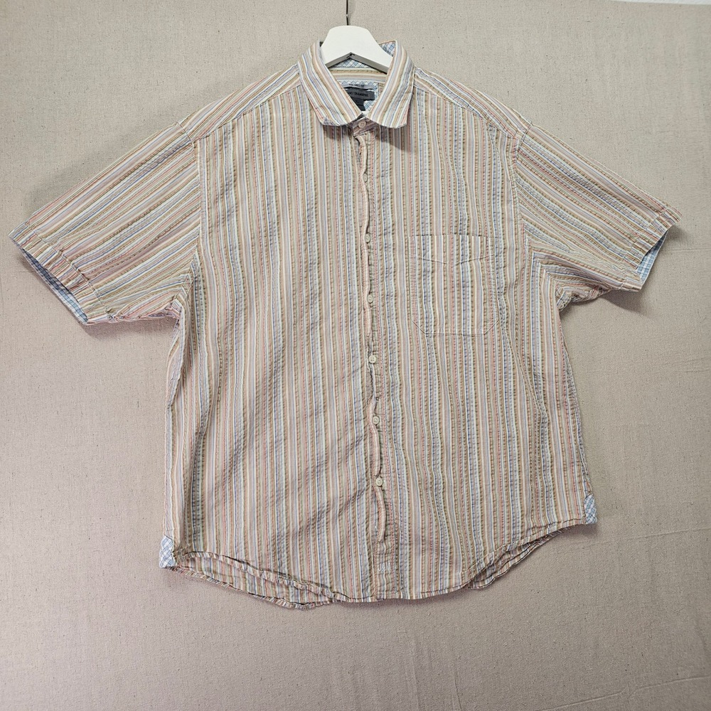 Johnston & Murphy Mens XL Tailored Fit Short Sleeve‎ Striped Cotton Shirt Multi